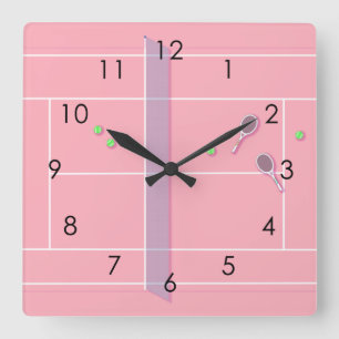 Pink Tennis Court Modern Tennis Player       Square Wall Clock