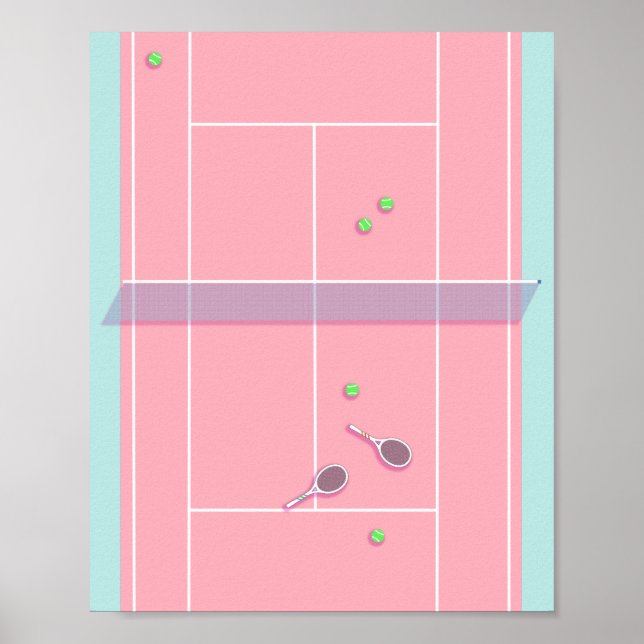 Pink Tennis Court Preppy Modern Tennis Player Poster (Front)