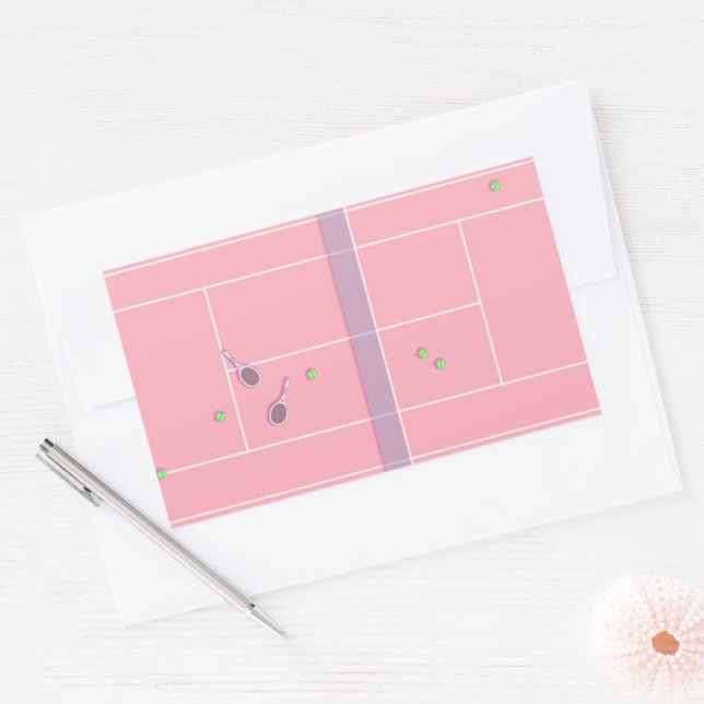 Pink Tennis Court Preppy Modern Tennis Player    Rectangular Sticker (Envelope)