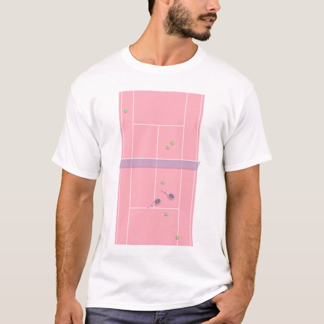 Pink Tennis Court Preppy Modern Tennis Player T-Shirt (Front)