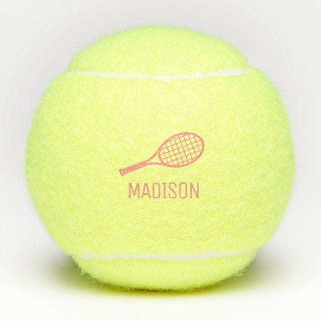 Pink Tennis Monogram Name Custom Personalised Tennis Balls (Front)