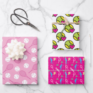 💟 Pink tennis motifs on wrapping paper sheets