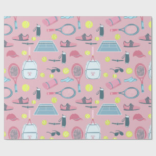 pink tennis racket ball court equipment wrapping paper