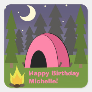 Pink Tent Birthday Camping Party Sticker