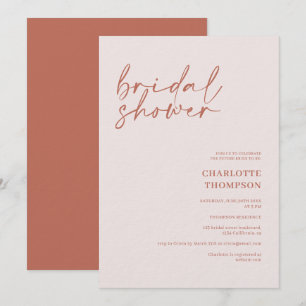Pink terracotta casual script bridal shower invitation