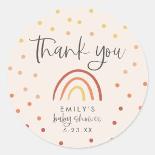 Pink Terracotta Rainbow Baby Shower Thank You Classic Round Sticker