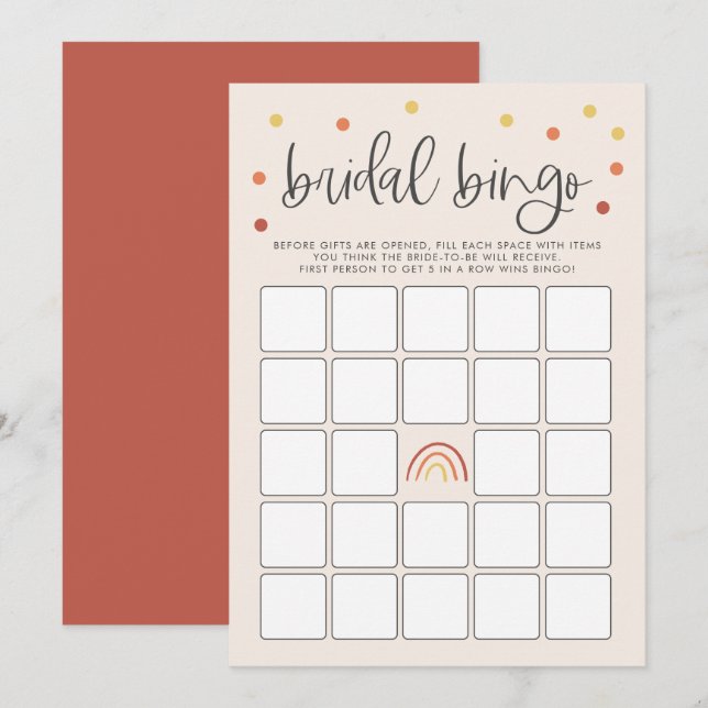 Pink Terracotta Rainbow Bridal Shower Bingo Game Invitation (Front/Back)