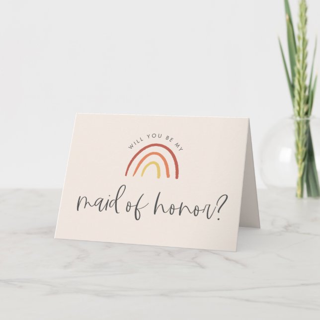 Pink Terracotta Rainbow Maid Of Honour MOH Proposa Card (Front)