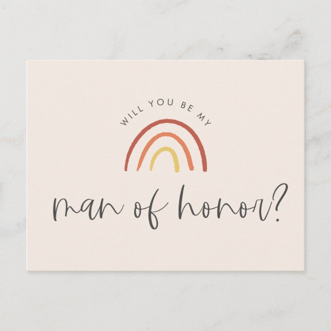 Pink Terracotta Rainbow Man of Honour Proposal Invitation Postcard (Front)