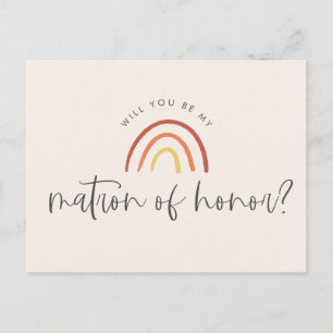 Pink Terracotta Rainbow Matron of Honor Proposal Invitation Postcard