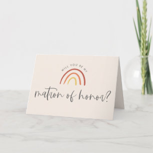 Pink Terracotta Rainbow Matron of Honour Proposal Card