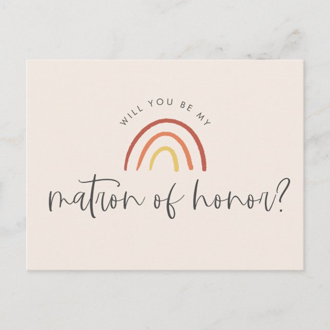 Pink Terracotta Rainbow Matron of Honour Proposal Invitation Postcard (Front)