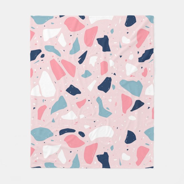 Pink Terrazzo Pattern Fleece Blanket (Front)