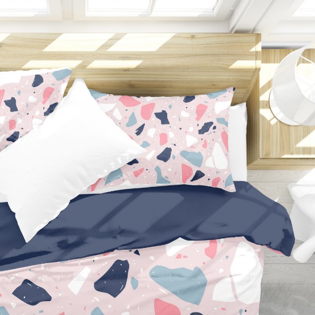 Pink Terrazzo Pattern Pillowcase (Pink Terrazzo Pillow On Bed)