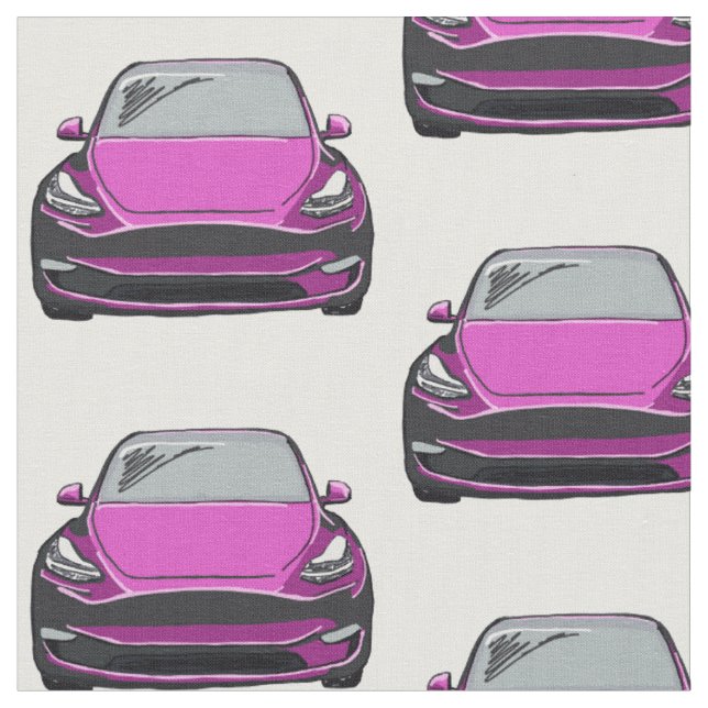 Pink Tesla Model Y Hand Drawn Sketch Fabric (Close Up)