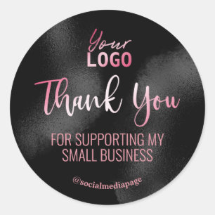 Pink Text Black Ink Thank You Logo Classic Round Sticker