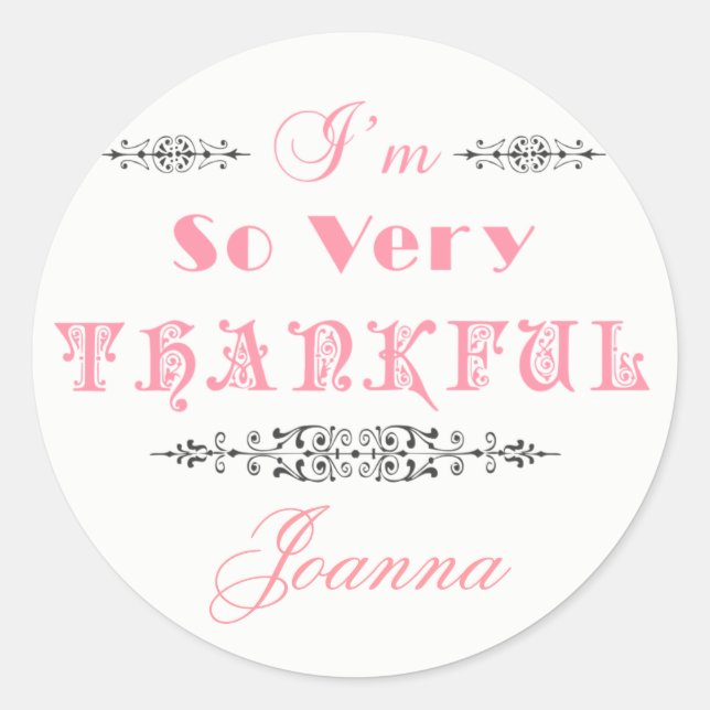 Pink Text Design- Thank You Classic Round Sticker (Front)