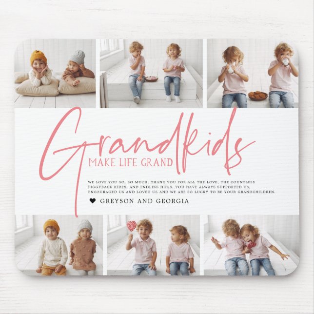 Pink Text | Grandkids Make Life Grand Photo Mouse Mat (Front)