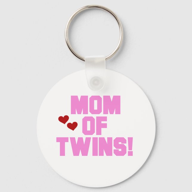 Pink Text Mum of Twins Key Ring (Front)