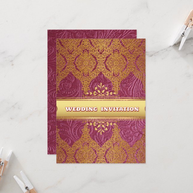 Pink Texture Floral Islamic Wedding Invitation (Front/Back In Situ)