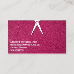Pink Texture Leather   Hair Stylist Scissors Business Card