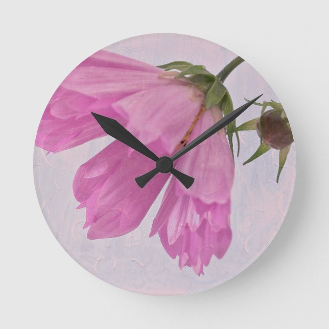Pink Textured Cosmo Flower Round Clock (Front)