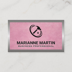 Pink Textured   Home Hammer Logo Business Card