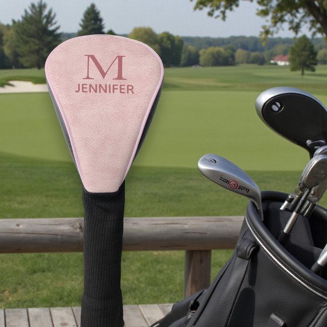 Pink Textured Leather Monogram Personalised Name Golf Head Cover (Creator Uploaded)