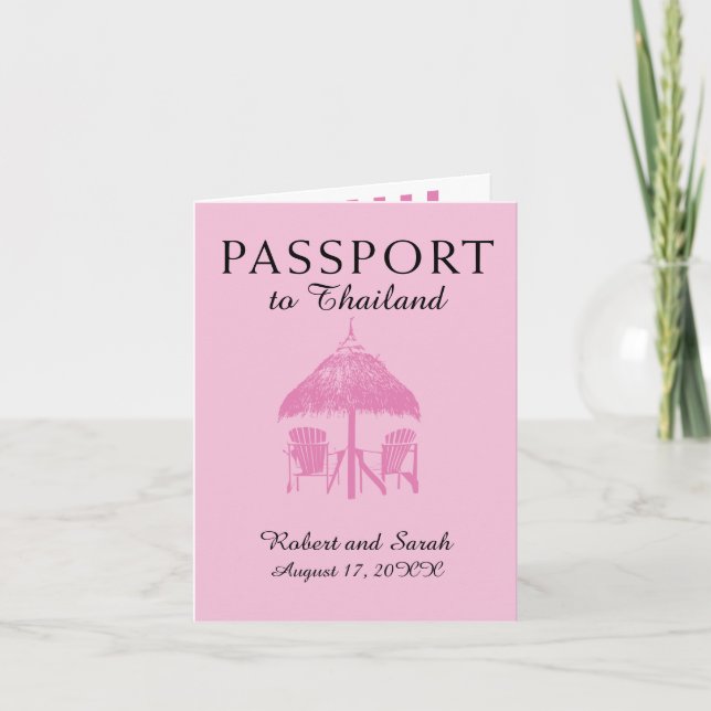 Pink Thailand Wedding Passport Invitation (Front)