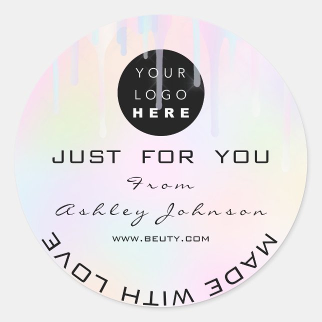 Pink Thank Logo Holograph Made Pastels Drips Classic Round Sticker (Front)