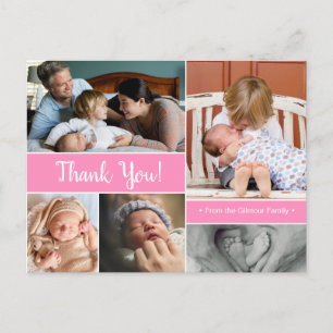 Pink Thank You 2nd Baby Announcement Baby girl Postcard