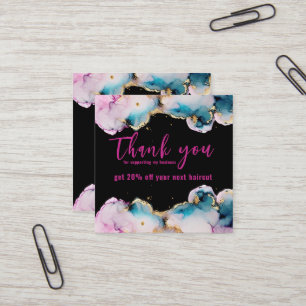 Pink Thank You Abstract Black Elegant Business  Square Business Card