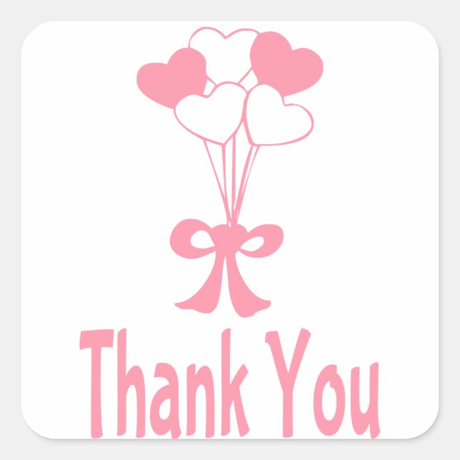 Pink Thank You Ballon Hearts Greeting Stickers (Front)