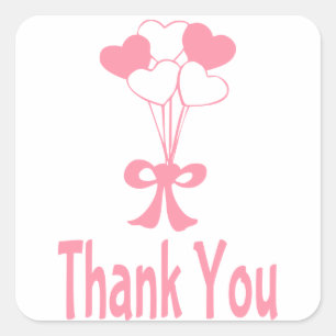 Pink Thank You Ballon Hearts Greeting Stickers