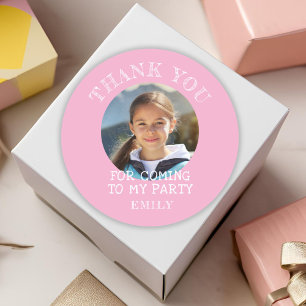 Pink Thank you Birthday Girl Photo Classic Round Sticker