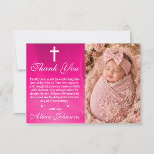 Pink Thank you card baptism Christening baby girl
