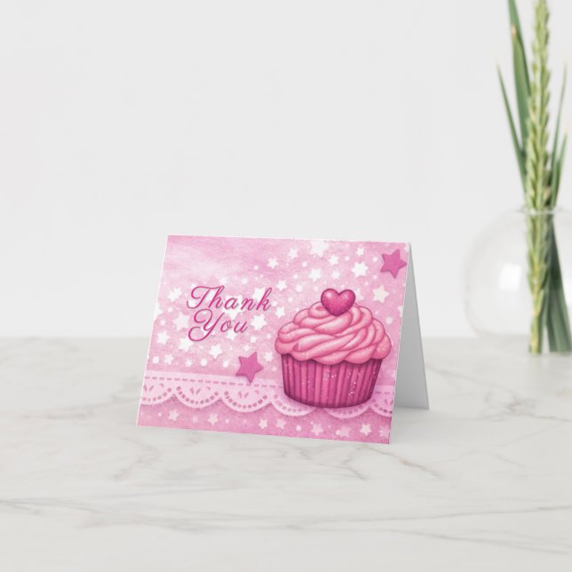 Pink Thank You Card - Celebration Cupcake Theme (Front)