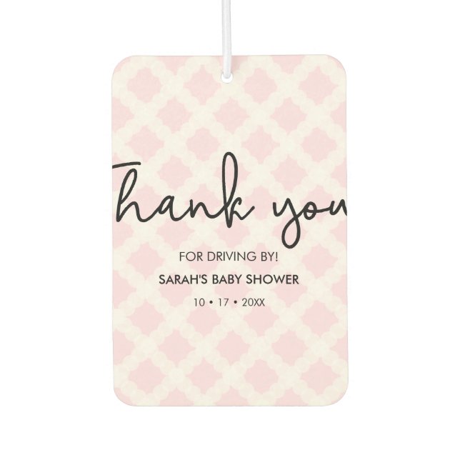 Pink Thank you Drive by Baby Shower favour heart Car Air Freshener (Front)