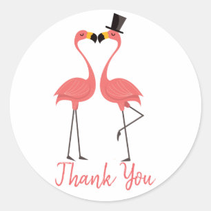 Pink Thank You Flamingo Tropical Wedding Luau Classic Round Sticker