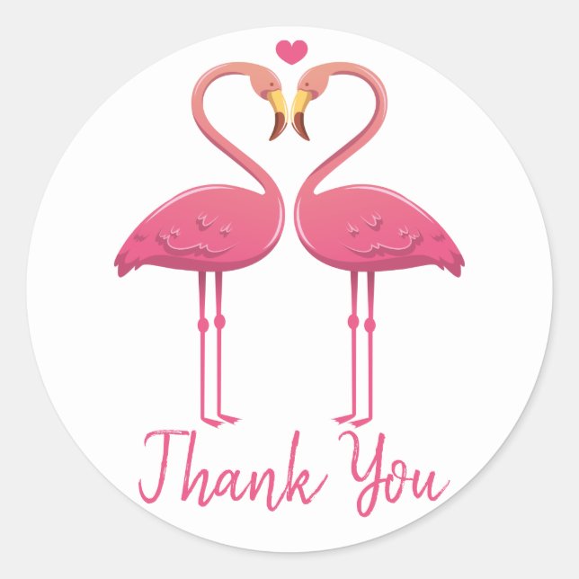 Pink Thank You Flamingo Tropical Wedding Luau Classic Round Sticker (Front)