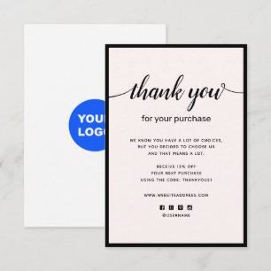 Pink Thank you For your Purchase Note Card