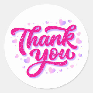 Pink Thank You Glitter Sticker with Hearts