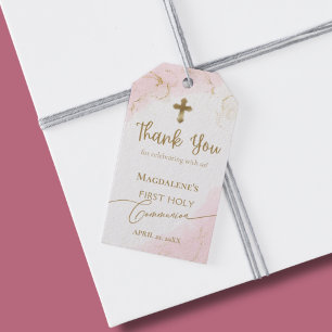 Pink Thank You Gold Cross Boy First Holy Communion Gift Tags