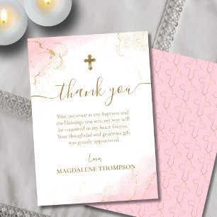 Pink Thank You Gold Cross Girl Baptism