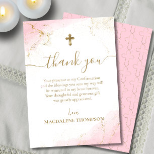 Pink Thank You Gold Cross Girl Confirmation