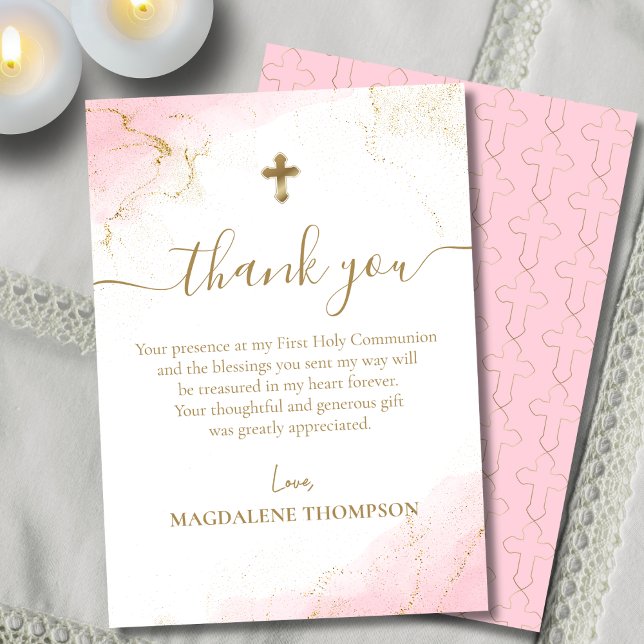 Pink Thank You Gold Cross Girl First Communion (Creator Uploaded)