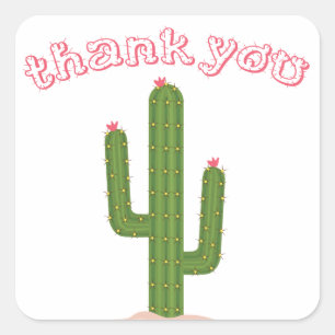 Pink Thank You Green Cactus Stickers