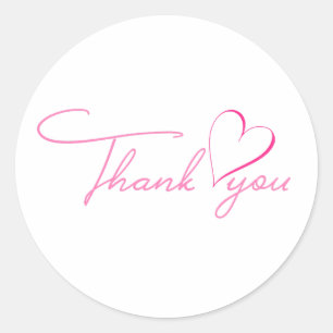Pink Thank you Heart Simple Elegant Classic Round Sticker