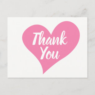 Pink Thank You Heart Wedding, Bridal Shower Postcard