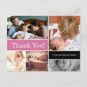 Pink Thank You Introducing Second baby Photos Announcement Postcard